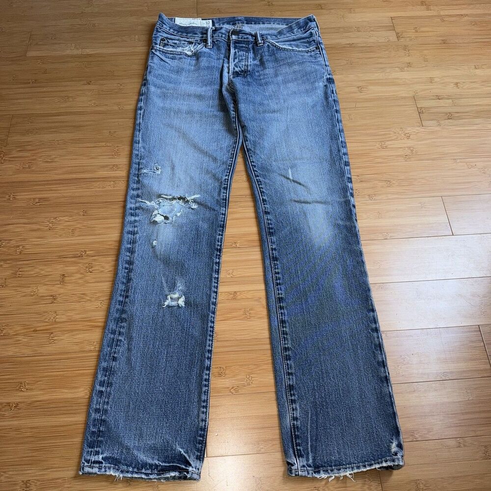 Abercrombie & Fitch Slim Straight Jeans Mens 32x34 Button Fly Distressed Y2K